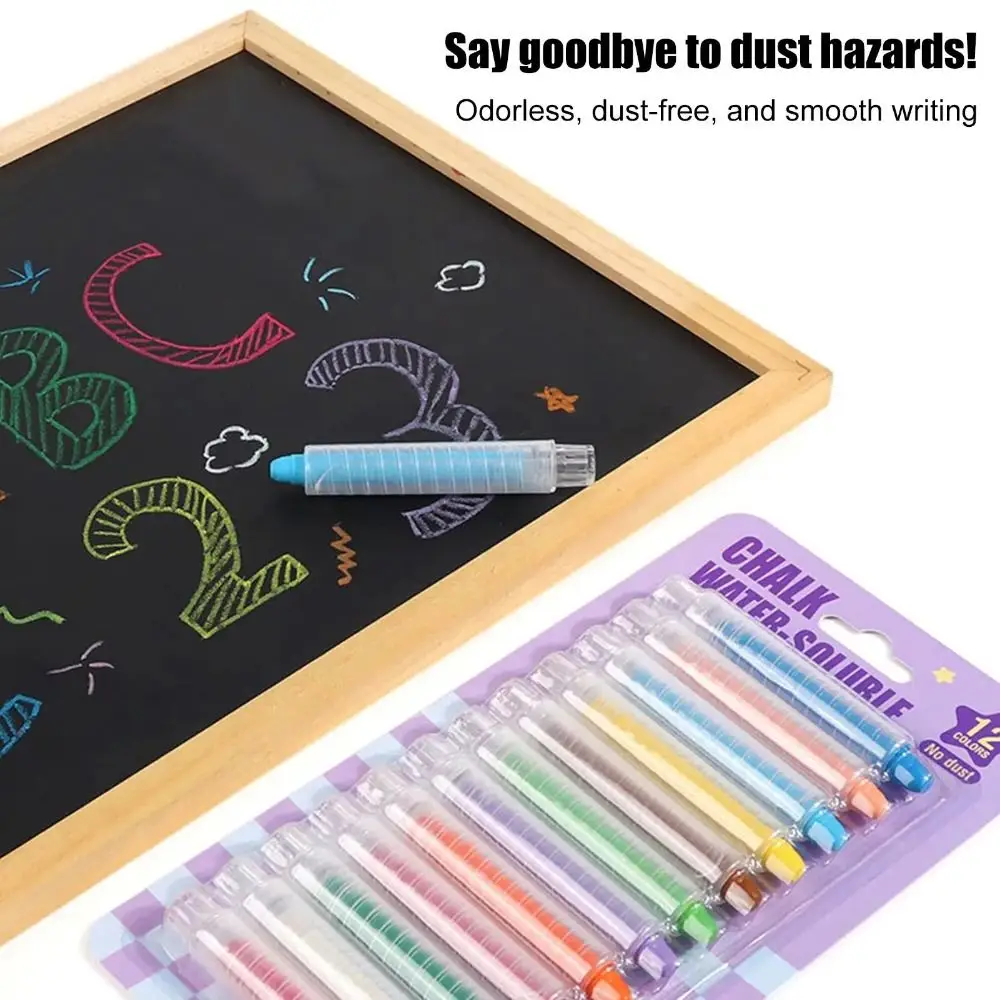 6/12 Colors Dustless Chalk Water Soluble Smooth Writing Drawing Crayons Rotating Design Vibrant Color Washable Chalk