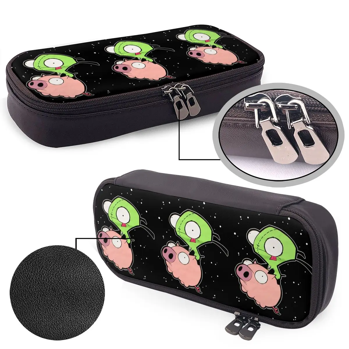 Invader Zim Art Leather Pencil Case for Studen School Pen Box Pencil Bag Stationery Supplies