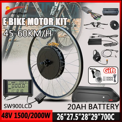 하이롱 배터리 후면 브러시리스 모터 휠 전자 자전거 변환 키트, SW900LCD 디스플레이, 48V, 1500W, 2000W, 20AH