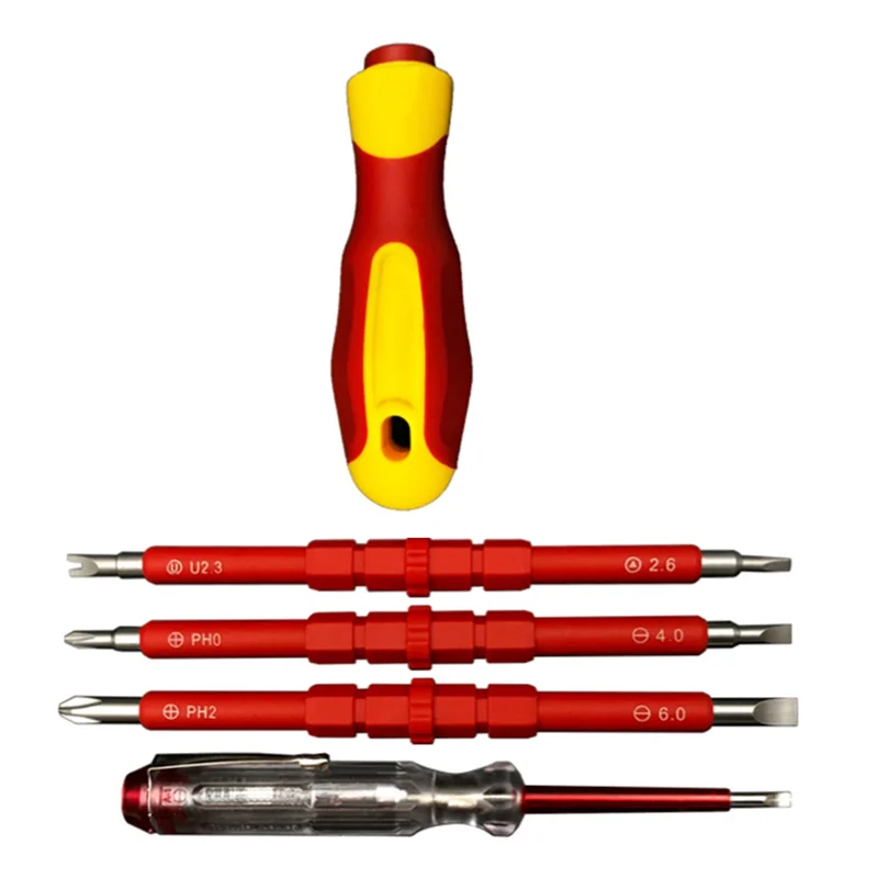 طقم مفك براغي معزول 5 في 1 مفك براغي متعدد الوظائف ثنائي الغرض مع قلم كهربائي مع مغناطيسي A62X