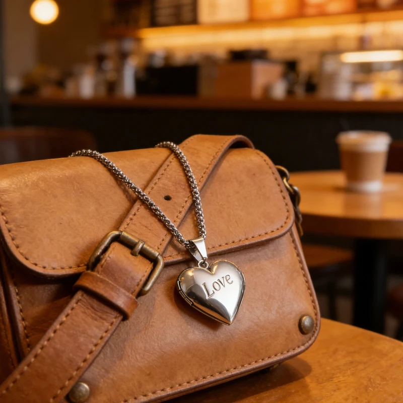 Gravierte Herz-Medaillon-Halskette aus Edelstahl, Fotorahmen-Andenken-Schmuck für Frauen, Valentinstagsgeschenk – Detail 5