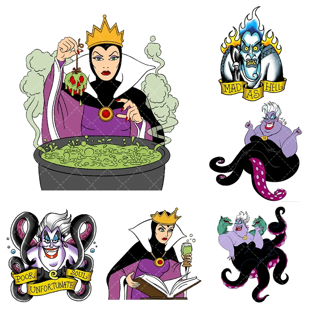 New Disney villain Iron On Heat Transfer Stickers For Clothes DTF Pinted Vinyl Thermal Appliques Washable T-Shirt Decal