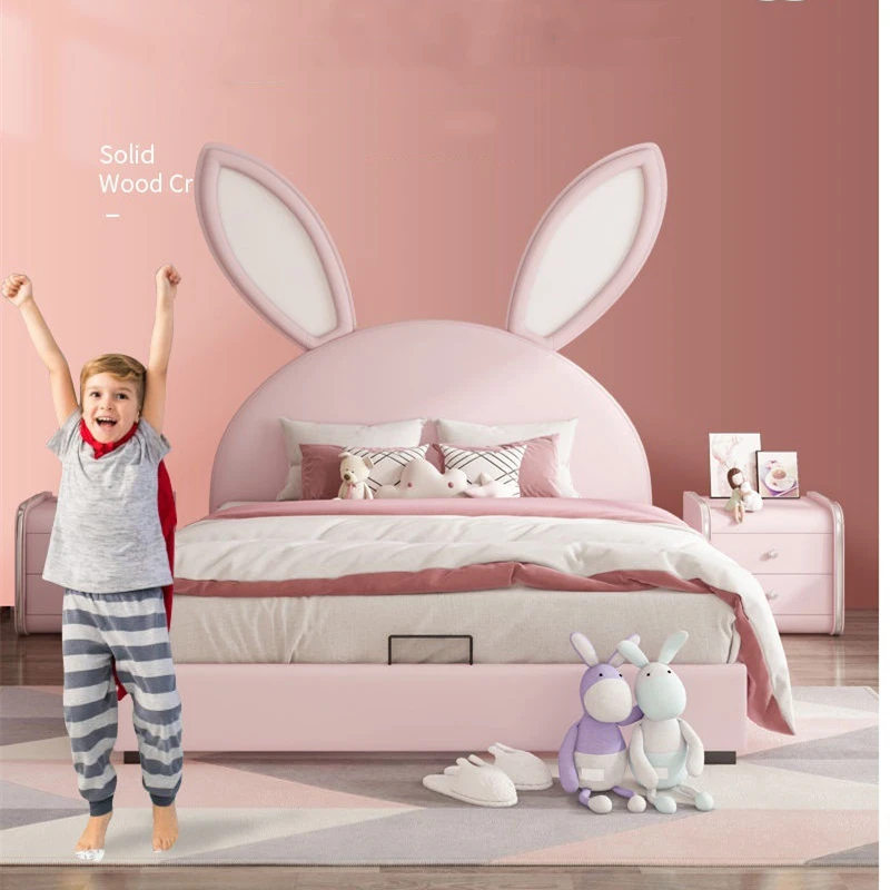 

Children Rabbit New Design Bed Girls Princess pink Boy Lovely Double Kids Bed Bedroom Furniture Set