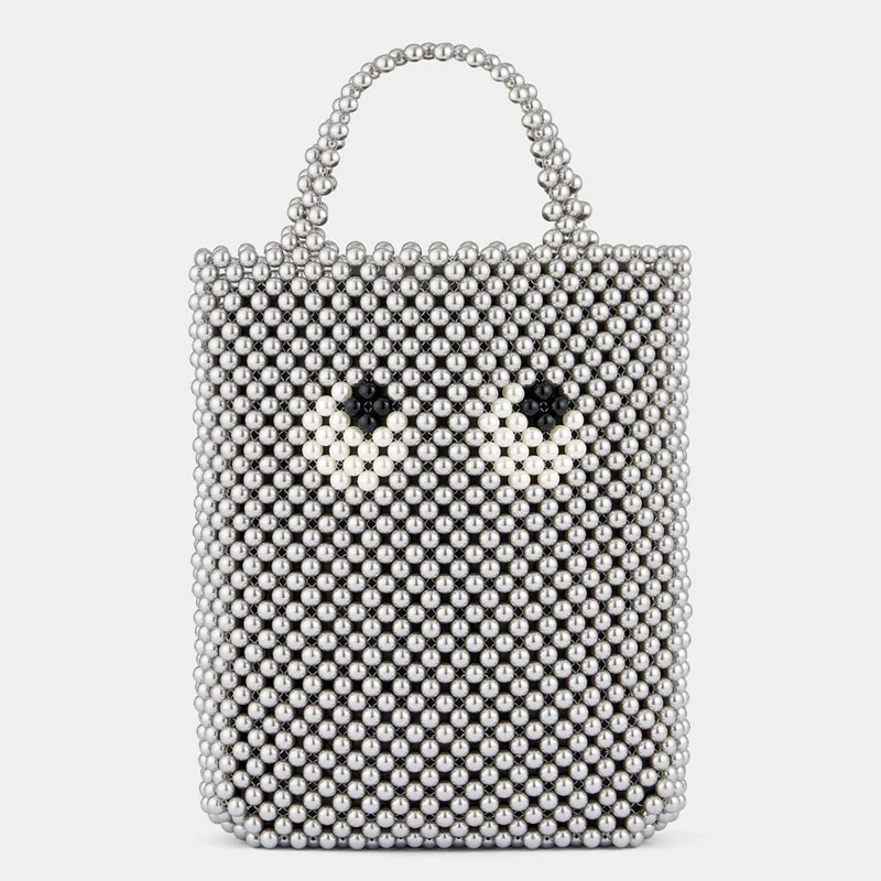 Design Beads Hand-made Woven Women\'s Shoulder Bags Luxury Brand Beaded Handbag Personality Hundred Cartoon Big Eyes Clutch Purse