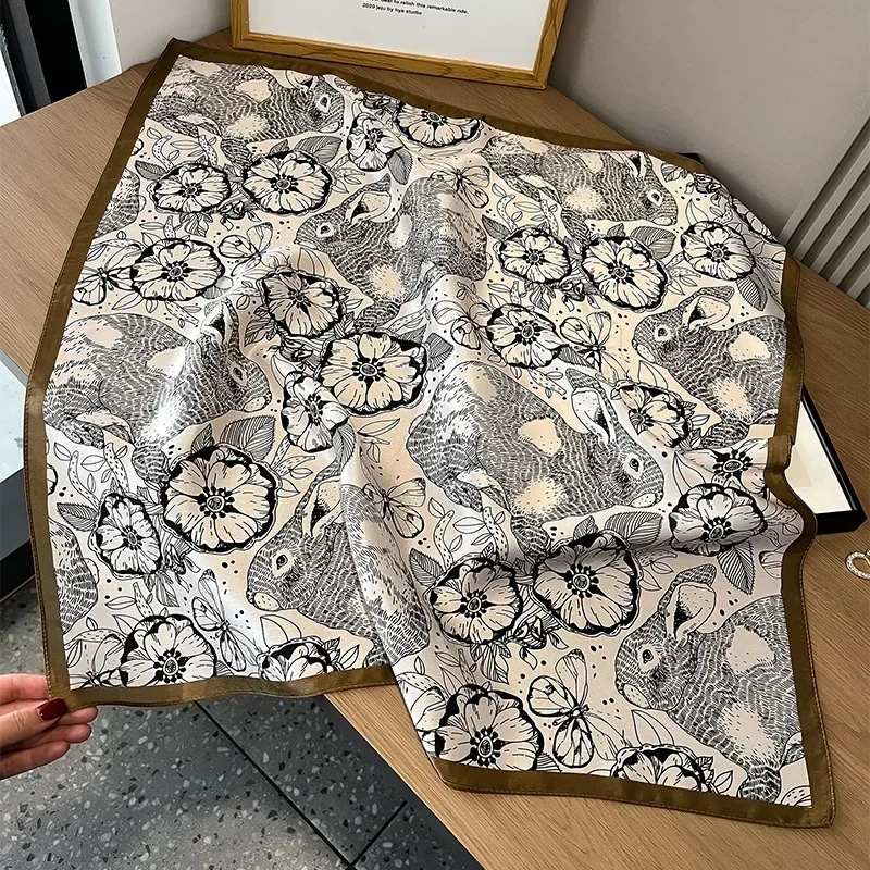 100% Silk Square For Women Classical Skull Printed Bandanna Spring Summer Ladies Fashion Light Headscarf Shawl High Quality 2025