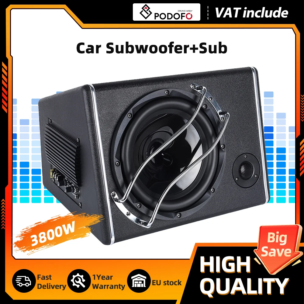 Podofo 1 Set 10 Zoll 3800W Auto-Subwoofer mit Bandpass-Subwoofergehäuse für 12V Auto LKW Marine Boot Audio-Upgrade