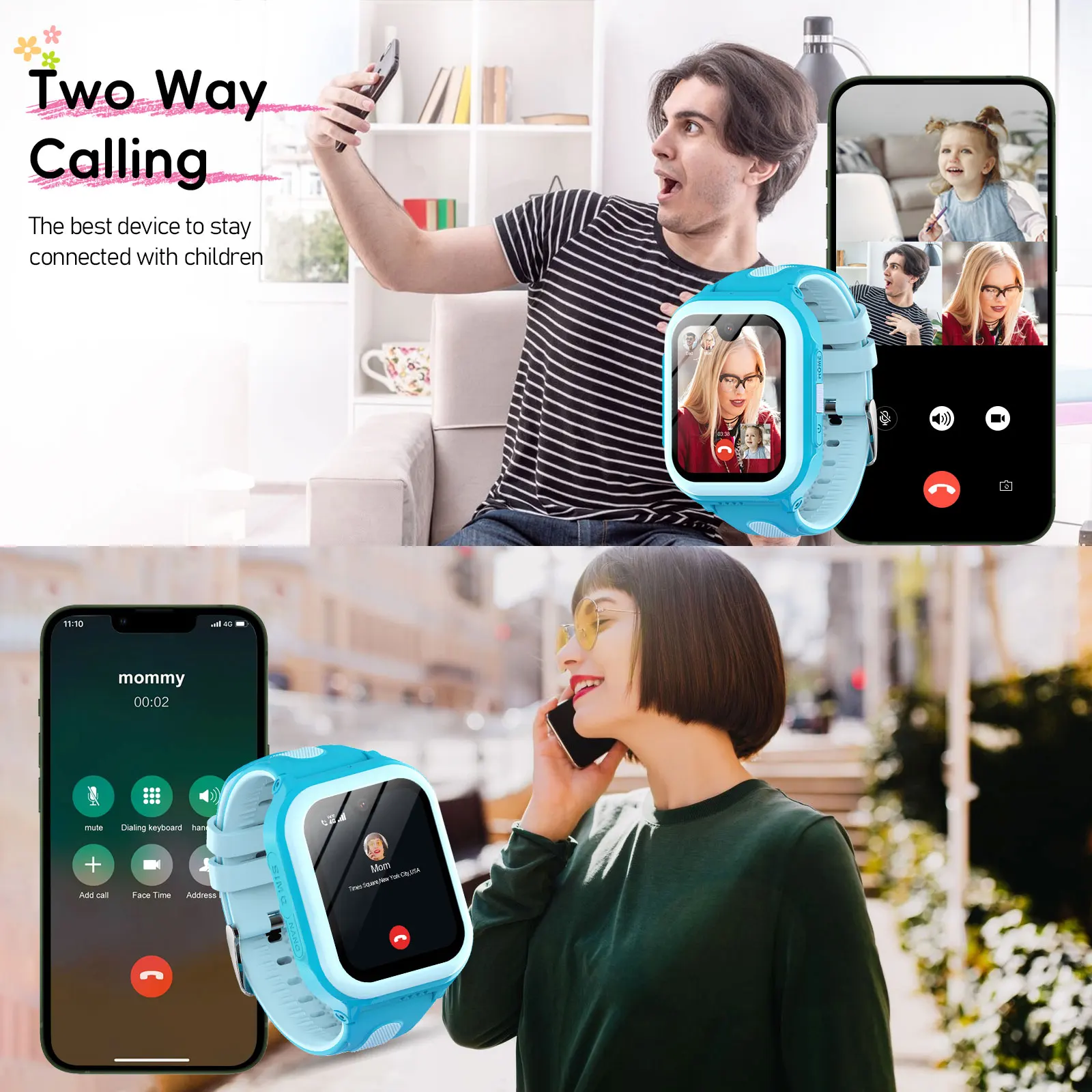 Wonlex 4G Smart Watch per bambini con tracciamento GPS/WiFi, videochiamate, fotocamera WhatsApp 1+8 GB di archiviazione - Orologio di sicurezza per bambini KT31