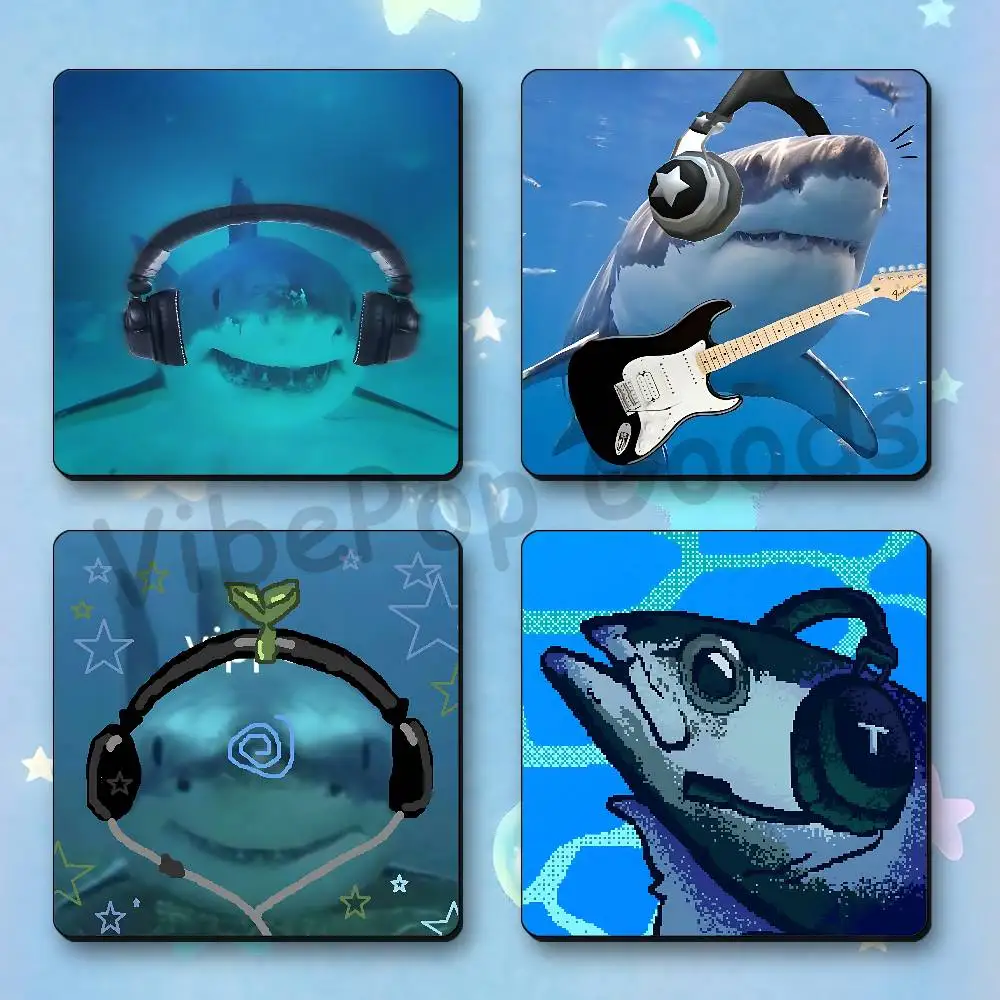 Y2K Shark Music Meme Cute Magnetic Refrigerator Sticker Smooth Clear Ink Print Metal Door Dorm Apartment Decor 55x55mm