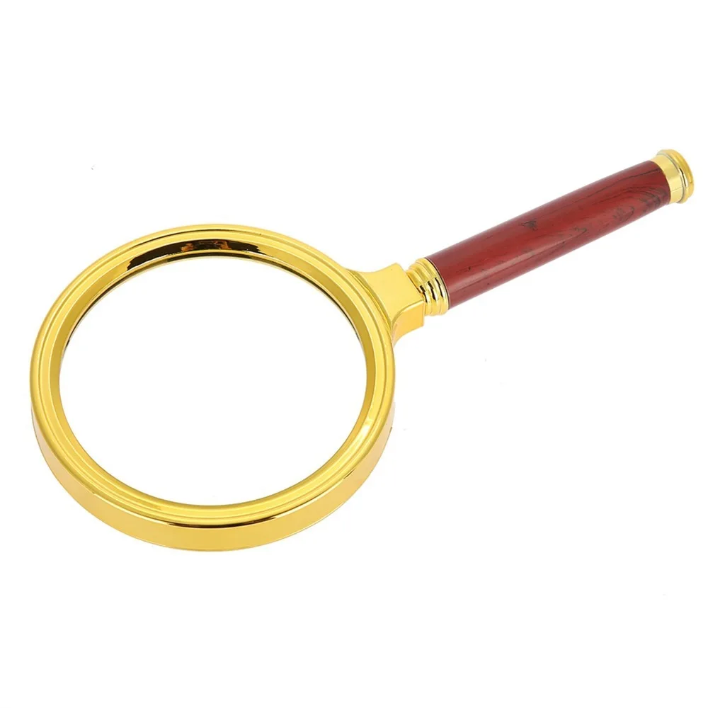Detachable Wooden Handle 10X Magnifier Plastic Gold Plated Frame Electroplated Faux Wood Grain Portable Loupe Jewelry Magnifier