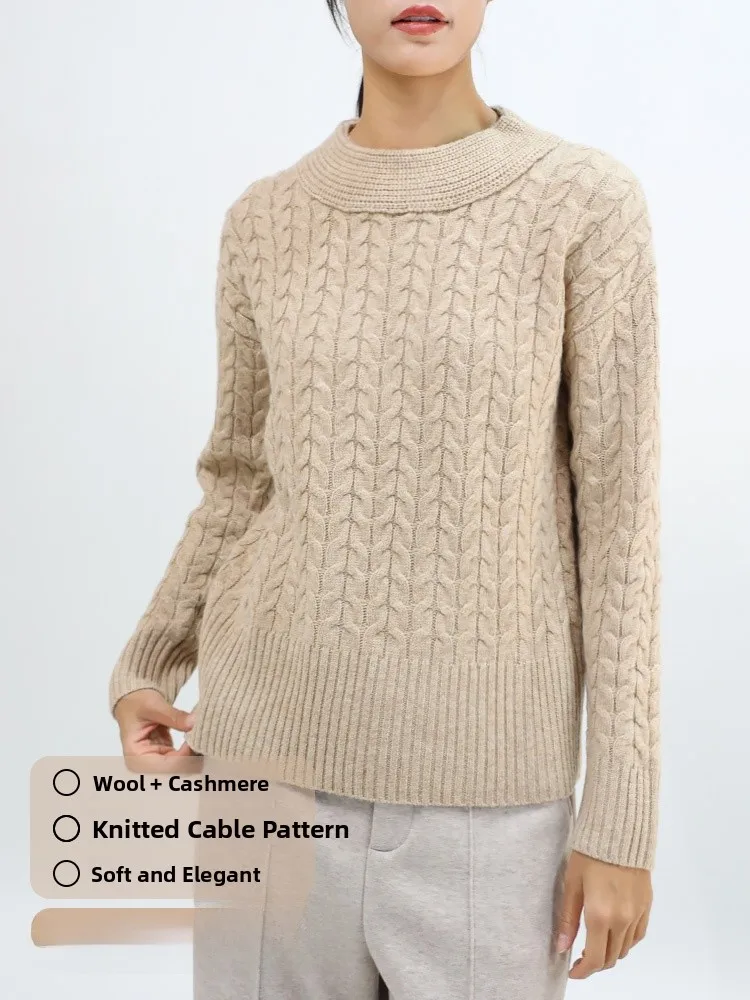 

Soft Wool Blend Cable Knit Sweater round Ne Women's Winter Comfortable Casual Long Sve Faion RIXINJIA Home Faion
