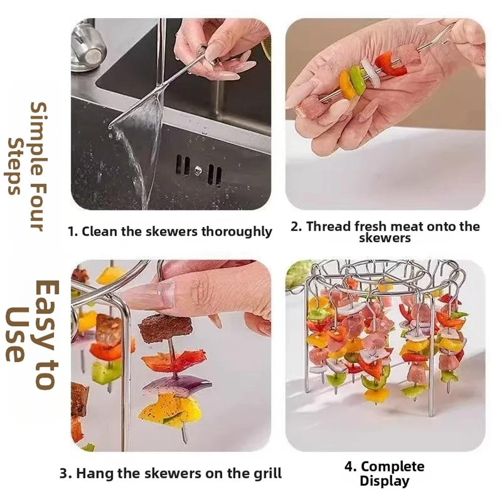 304 Stainless Steel Vertical Grill for Air Fryer Use - 24 Skewer Circular Rack with Foldable Design for Easy Handling