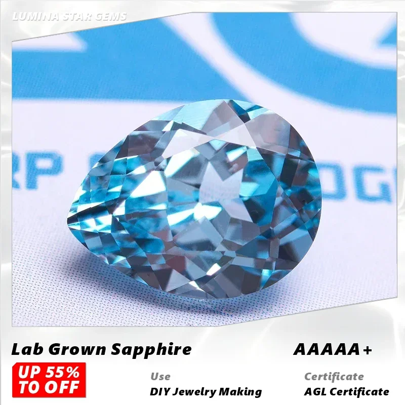 

L-лабораторный выращенный сапфир, аквамарин, грушевидная огранка, очаровательные драгоценные камни для ручной работы, изготовление ювелирных изделий своими руками, кулон, кольцо, сертификат на выбор