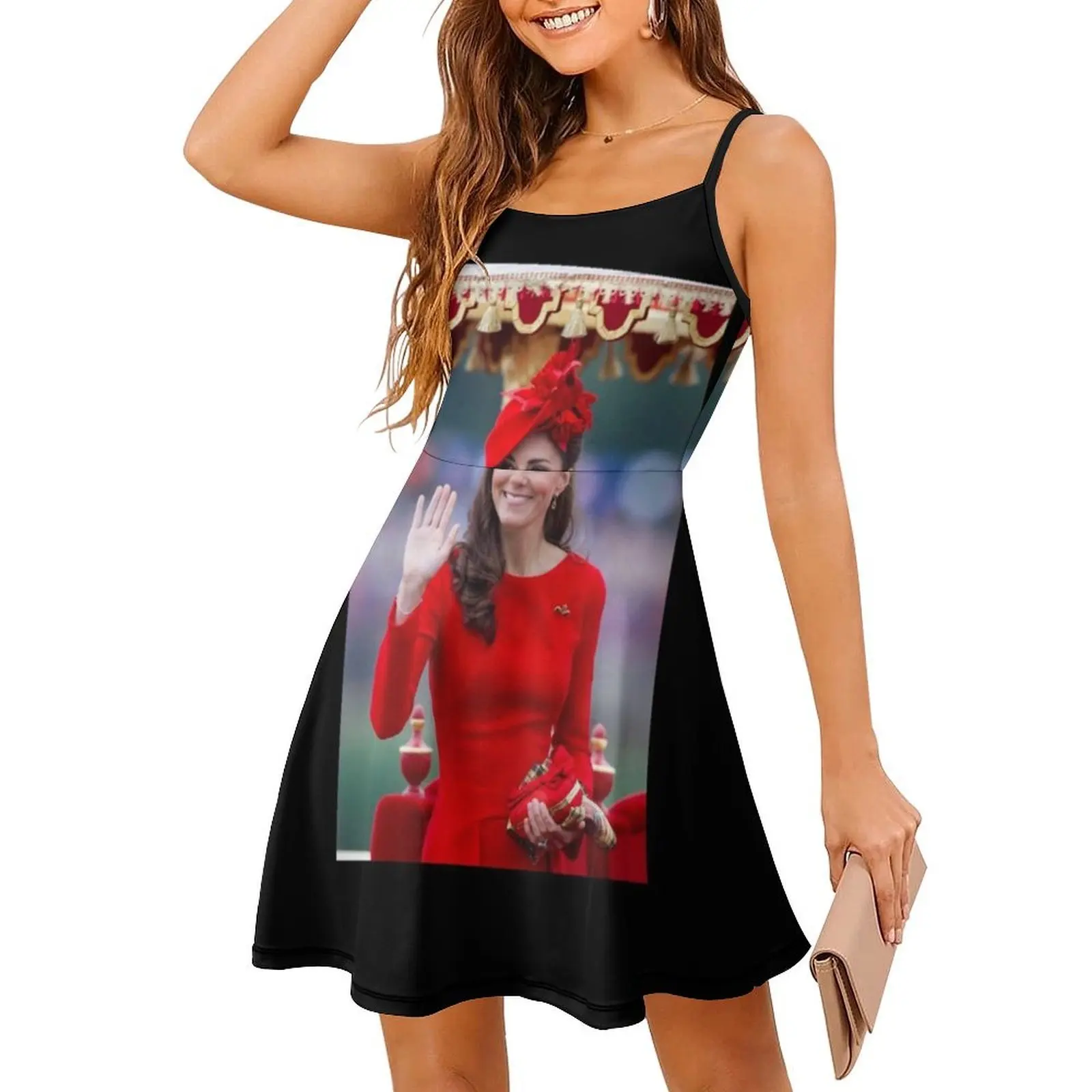 Hrh Duchess Of Now كاثرين أميرة ويلز لندن فستان قصير على طراز Preppy للنساء على شكل حرف a فضفاض مناسب فستان يوم غير رسمي #3