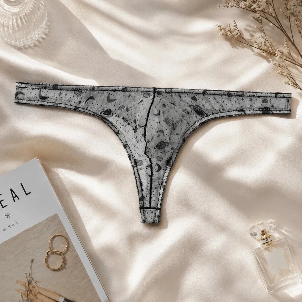 Fashion Stylish Mesh Men Thong Transparent Ice Silk Underwear Lingerie Low Waist T-back Briefs Youth Style