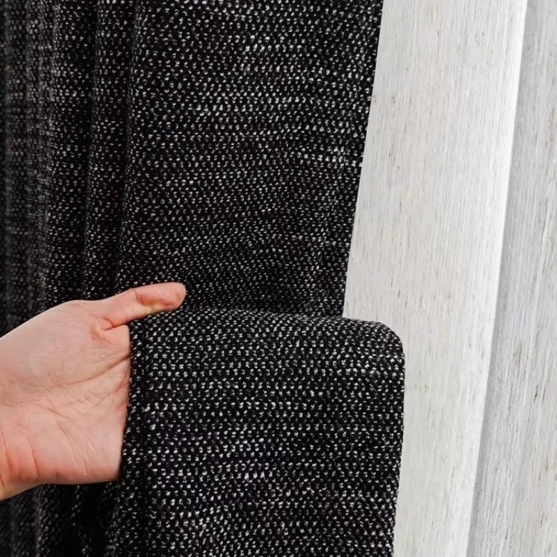 Modern Italian Minimalist Style High-End Black Cotton Linen Curtains High Light Blocking Living Room Bedroom Curtains Decor