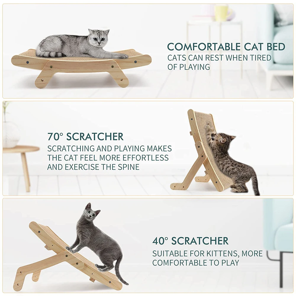 Cat Scratcher Cardboard With Solid Wooden Frame Kitten Scrapers Scratching Bed Reversible Pet Furniture For Cats 5 in 1 Toys