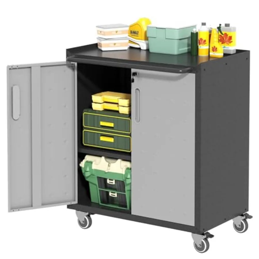 

Garage Tool Storage CabinetMobile Heavy Duty Metal Tool Chests and Cabinets with Lockable Doors Black and Gray Rolling Tool Cab