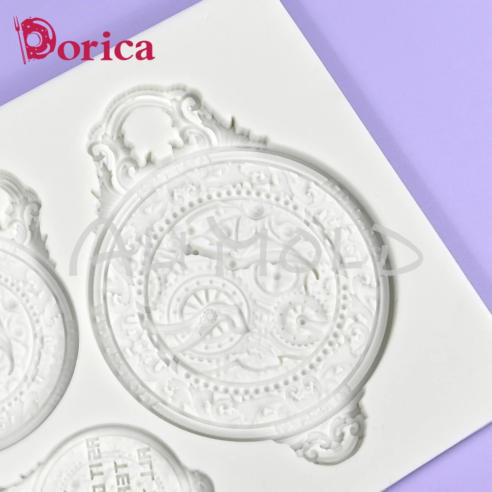 Retro Pocket Clock Design Relief Silicone Mold Sugarcraft Chocolate Fondant Cake Mould DIY Resin Clay Model Home Decorating Tool