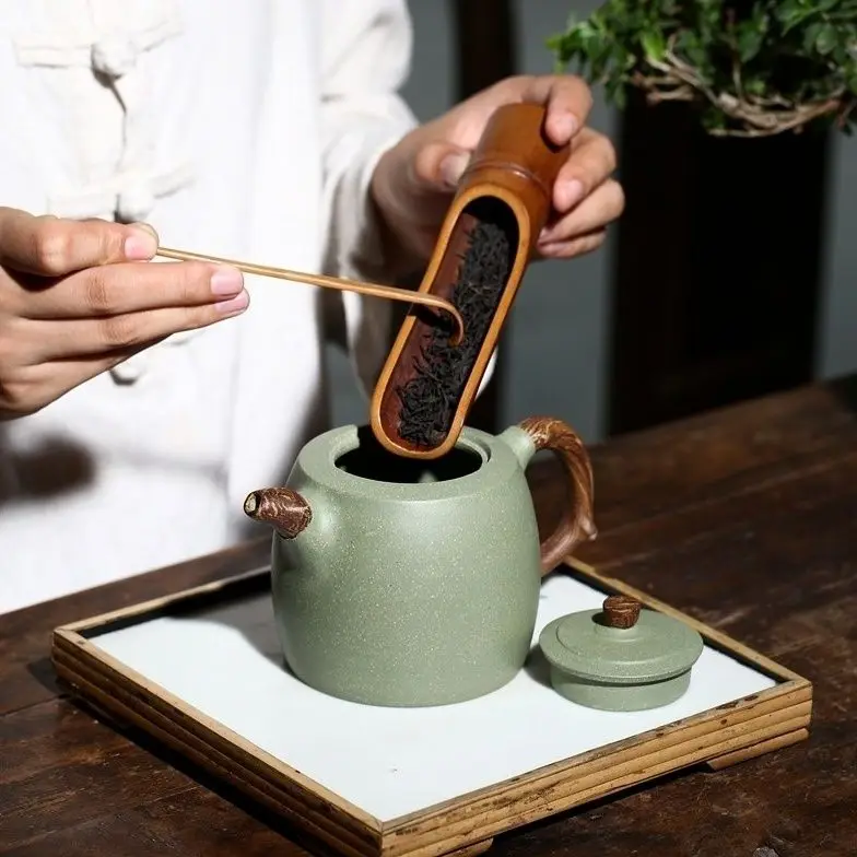 

Yixing Zisha Teapot Original Mineral Bean Green Sand Twisted Mud Jinglan 400Ml Large Capacity Handmade Kung Fu Brewing Pot Tea