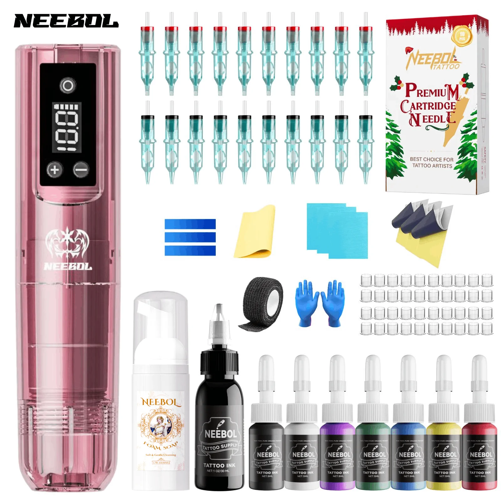 

Neebol Wireless Tattoo Kit, Complete Kit Tattoo Pen with 1500mAh LED, 1set, Cordless Tattoo Power Supply for Beginners,Body Art