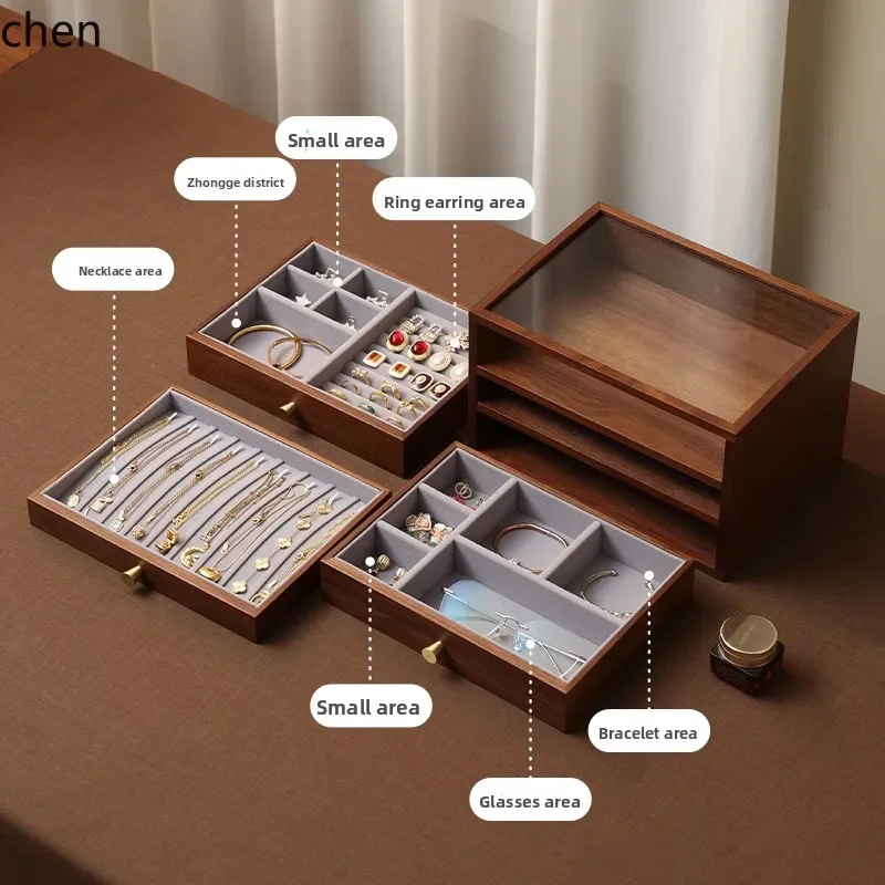 DSAWooden Jewelry Storage Box High-end Delicate Necklace Ring Earrings Gold Hand Jewelry Jewelry Box