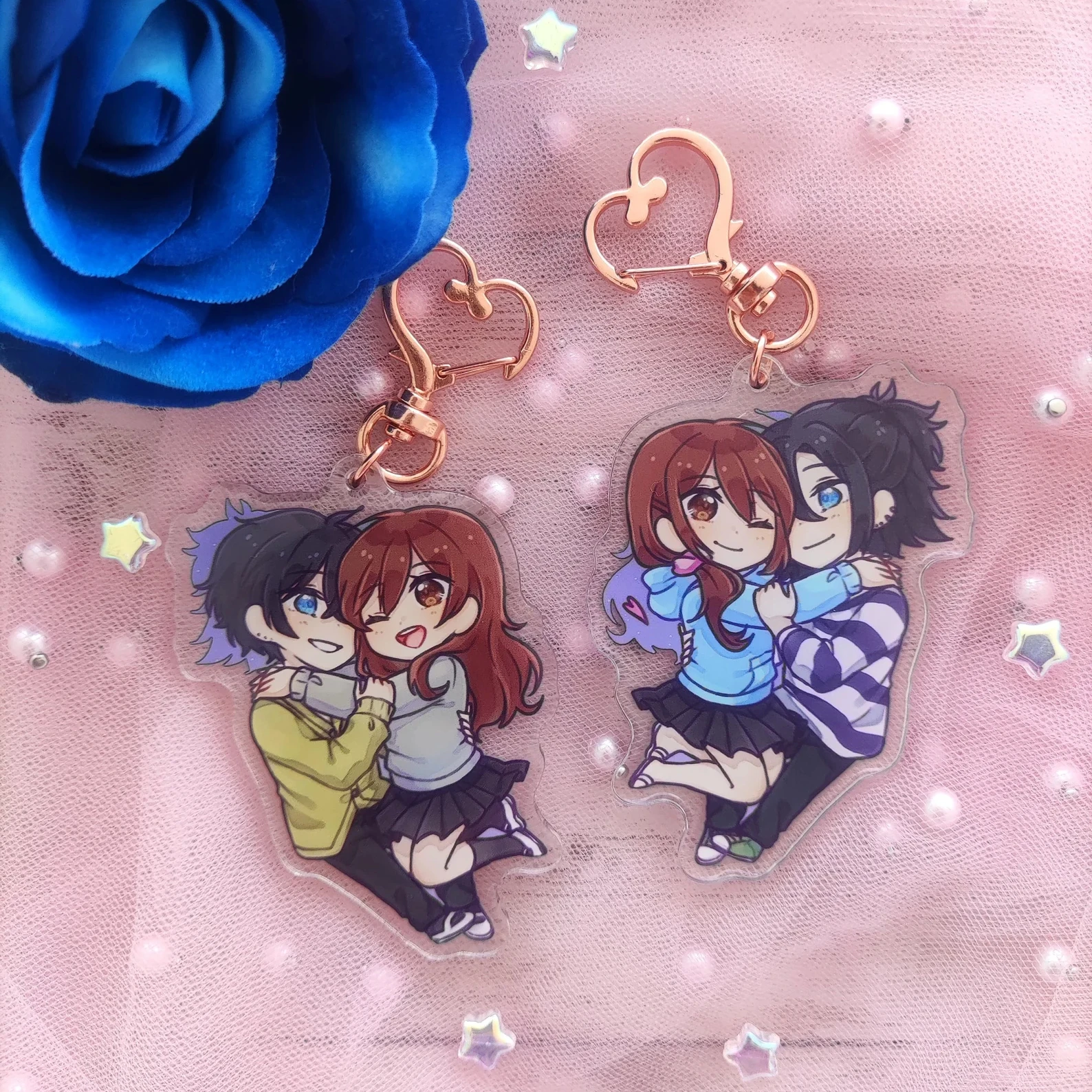Cute Couple Acrylic Keychain, Romance Character Charm with Heart Clasp, Sweet Duo Bag Pendant, Romantic Collectible Gift