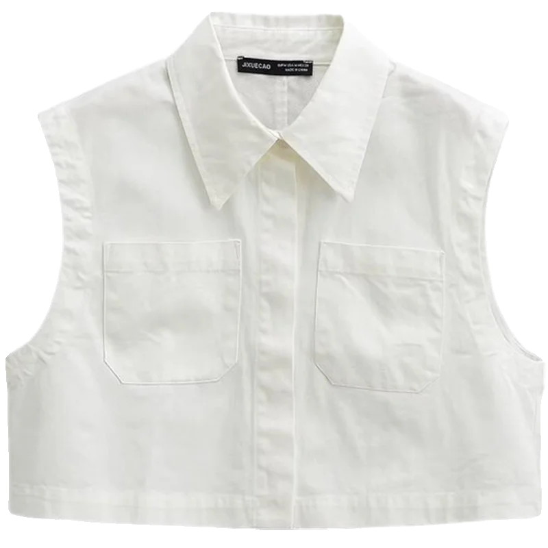 

Summer 2024 Women's Casual irt Collar Vest Double ket Svel ort Length Faion Versatile Other Material 00%