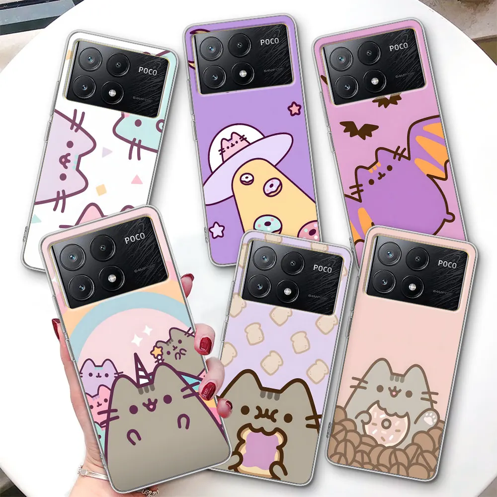 Cartoon Pusheen Cat Case for Xiaomi Poco F4 F5 M3 M4 M5 M5s X3 GT X4 NFC X5 X6 Pocophone F1 F2 Pro F3 TPU Soft Clear Phone Cover