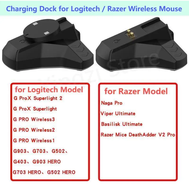 Wireless Mouse Charger Charging Dock for Logietch PROX2/1, GPW4/3/2/1 Razer V2 Pro/Naga Pro/Viper Ultimate/Basilisk Ultimate