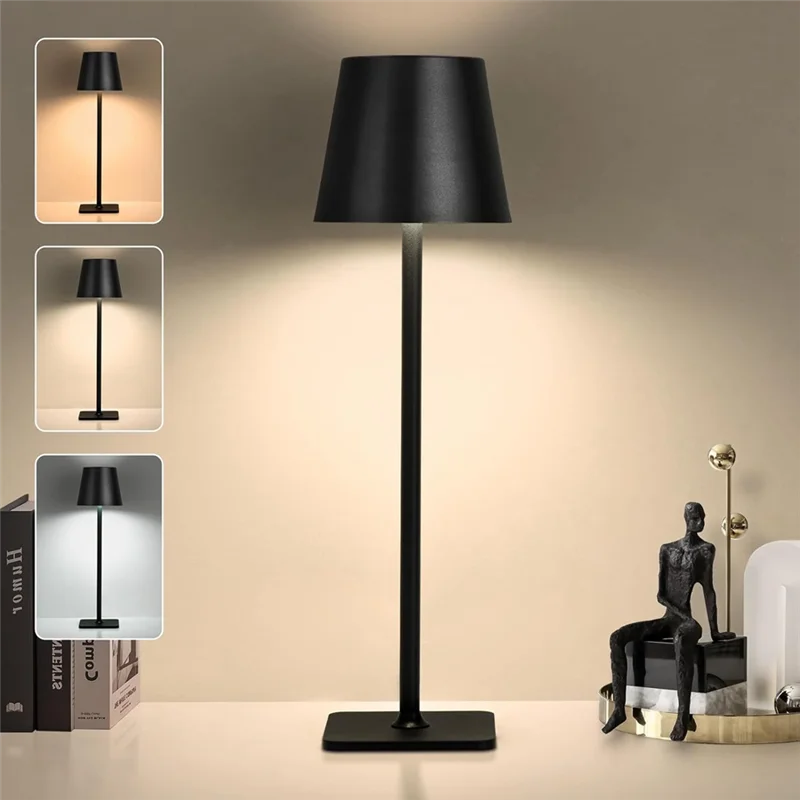 

A63K-Cordless Table Lamp,USB Rechargeable Touch Desk Lamp,3 Color & Stepless Dimming Bedside Lamps Black