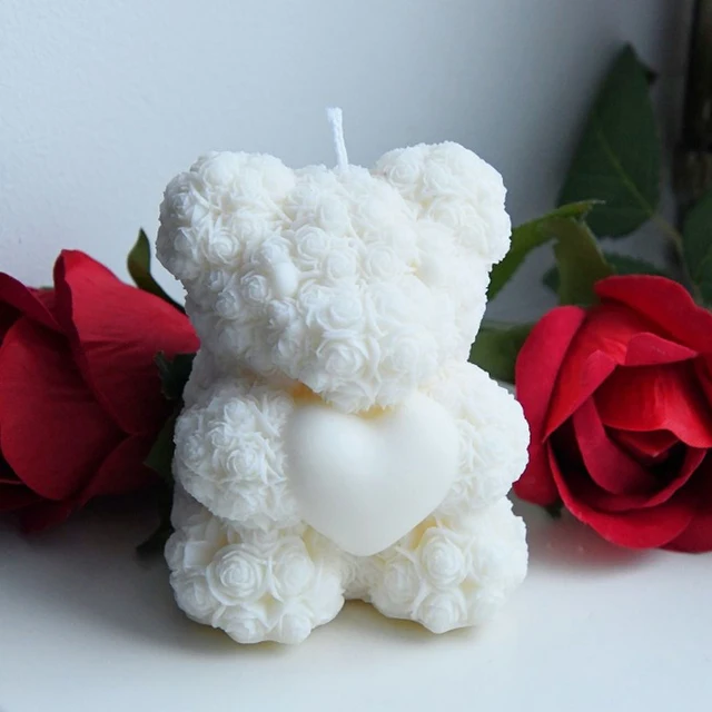 Love Rose Bear Silikonowa forma do świec Serce Kwiat Mydło Żywica Gips Zestaw do robienia czekolady Forma do lodu Wystrój domu Prezent walentynkowy