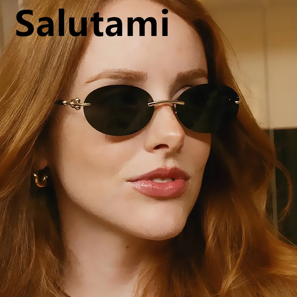 

vintage cutting rimless small oval sunglasses for women new fashion alloy elegant sun glasses ladies brand driving shades uv400