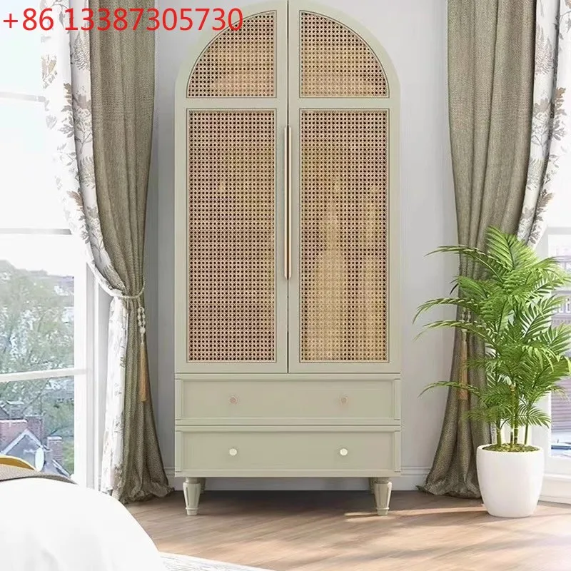 

Французский кремовый шкаф-гардероб из ротанга для спальни, простой, из массива дерева, для хранения одежды