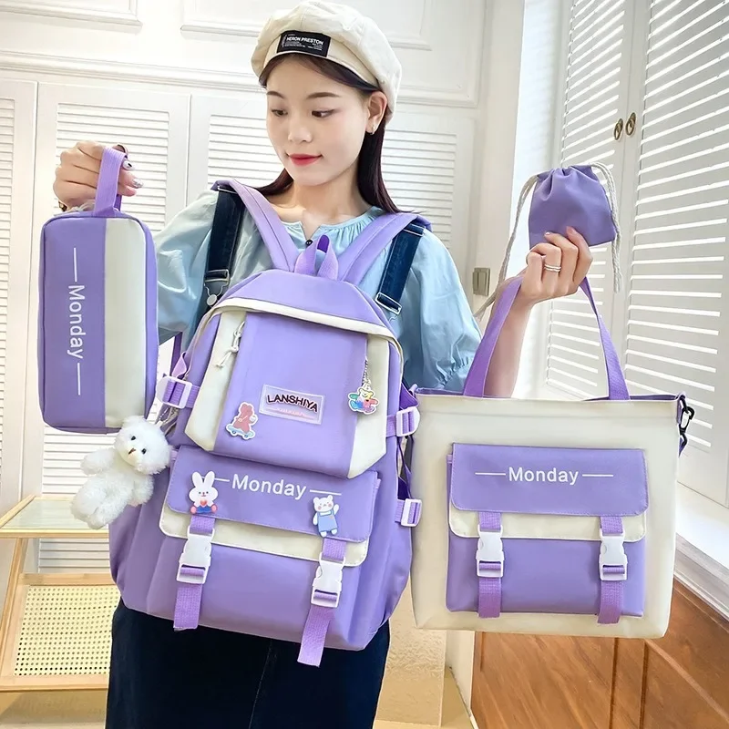 Elementary School Students Schoolbag Set with Pen Bag and Handbag Waterproof Large Capacity School Backpack Kids Kawaii Backpack