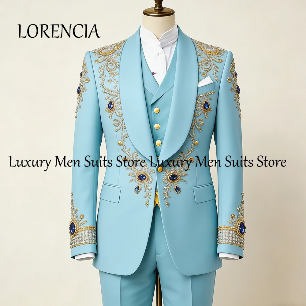 

Изысканные мужские костюмы с бриллиантами, комплект из 3 предметов, смокинг с кристаллами, наряды для свадебных вечеринок, индивидуальный пошив, пиджак, брюки, мужская одежда