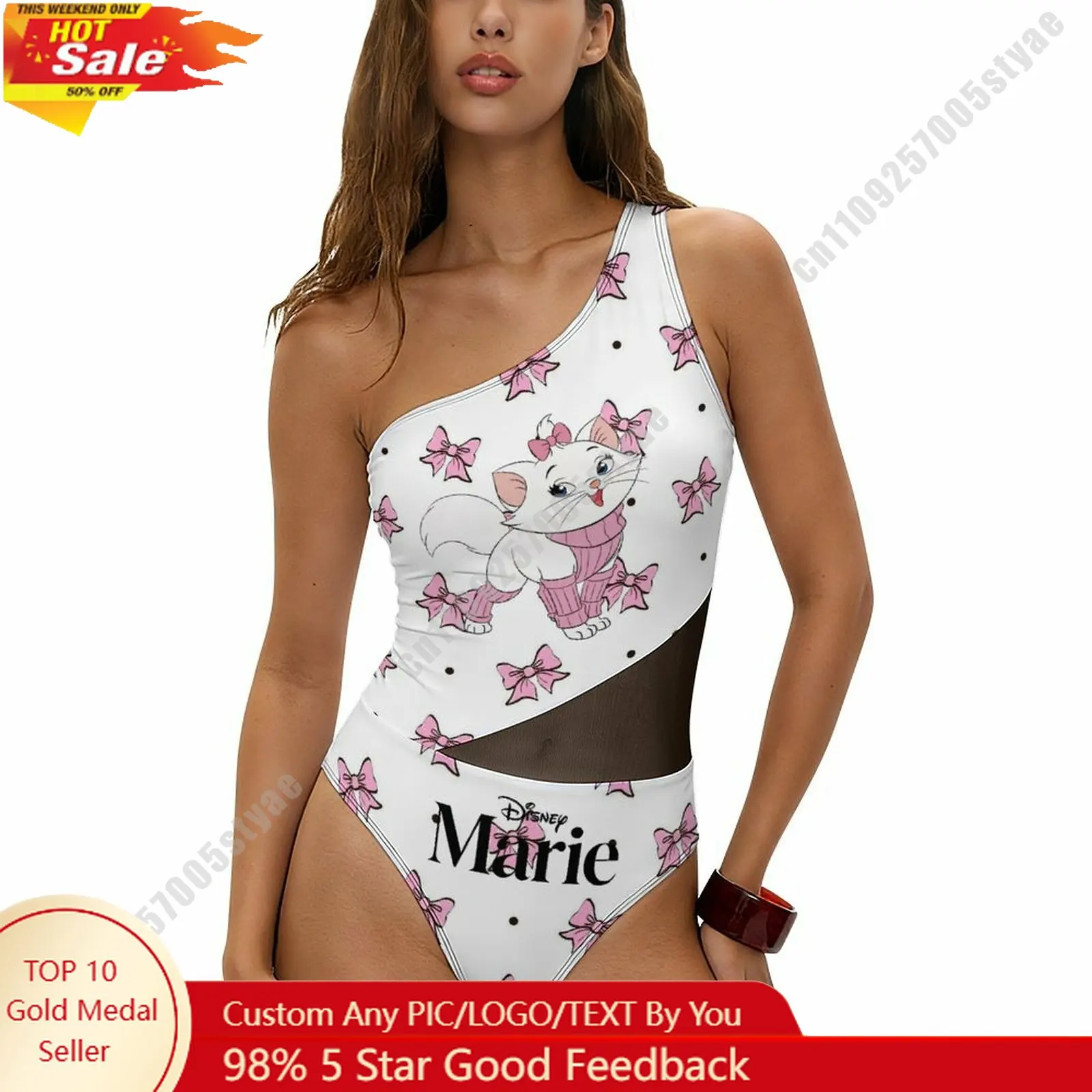 

Marie Swimsuit Disney Personalized Custom Print One Piece Swimwear Sheer Mesh Cutout Bathing Suit Beachwear Holiday Gifts