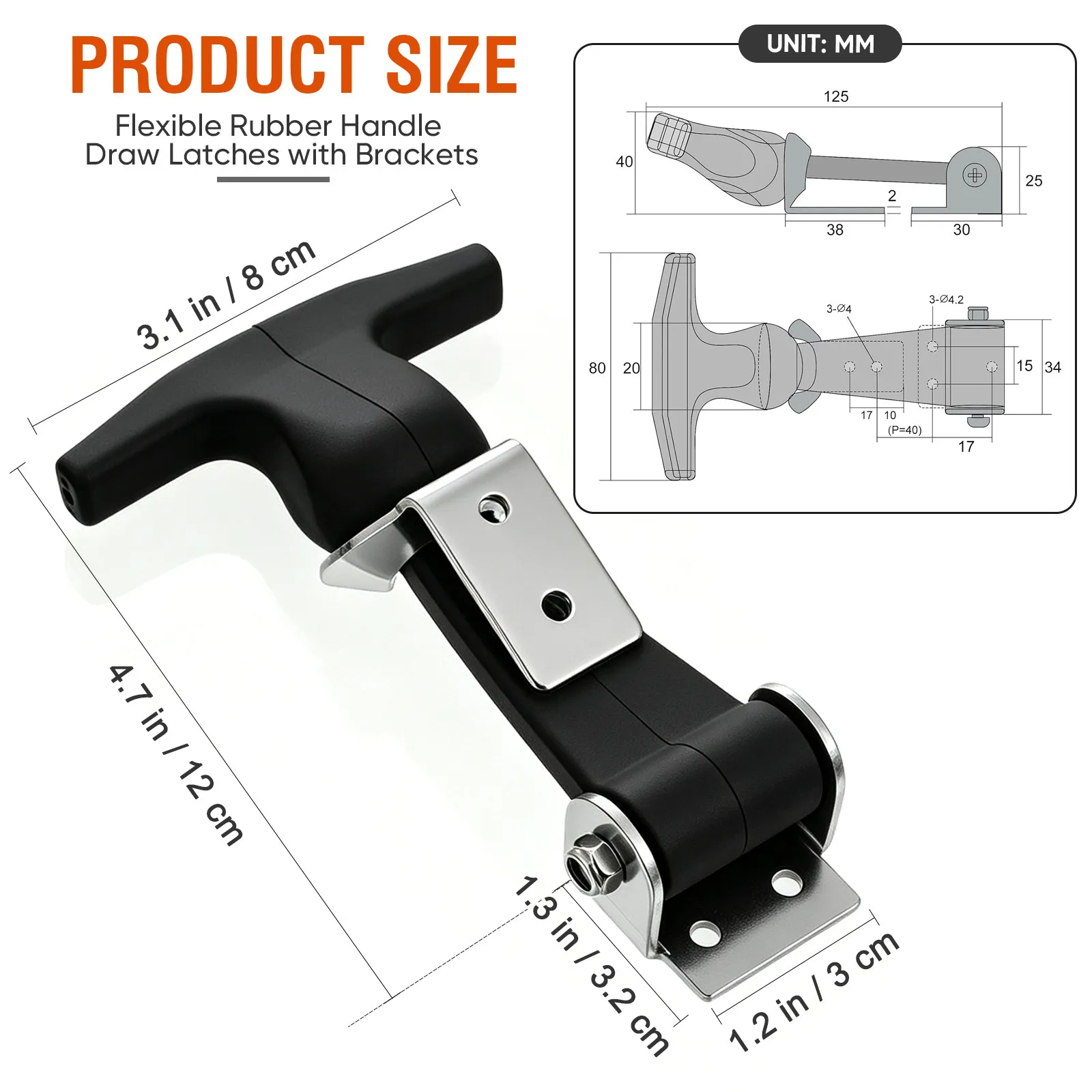 2Pcs Stainless Steel Rubber T-Handle Door Latch Heavy Duty Flexible Preload Draw Latch for Cooler Truck Engine Hood Tool Box