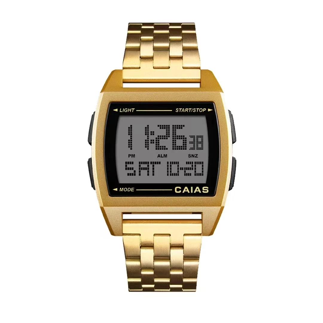 Unisex Digital Watch: Full-Featured, World Time, LED, Alloy, Ultra-Thin CAIAS Oak Series