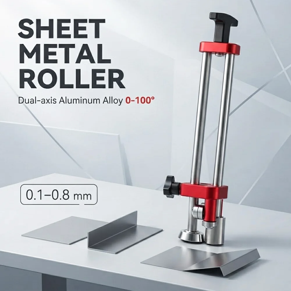 0-100° Adjustable Sheet Metal Roller Portable Dual-axis Aluminum Alloy Bender Metal Roofing Tool for Making 0.1mm-0.8mm Bending