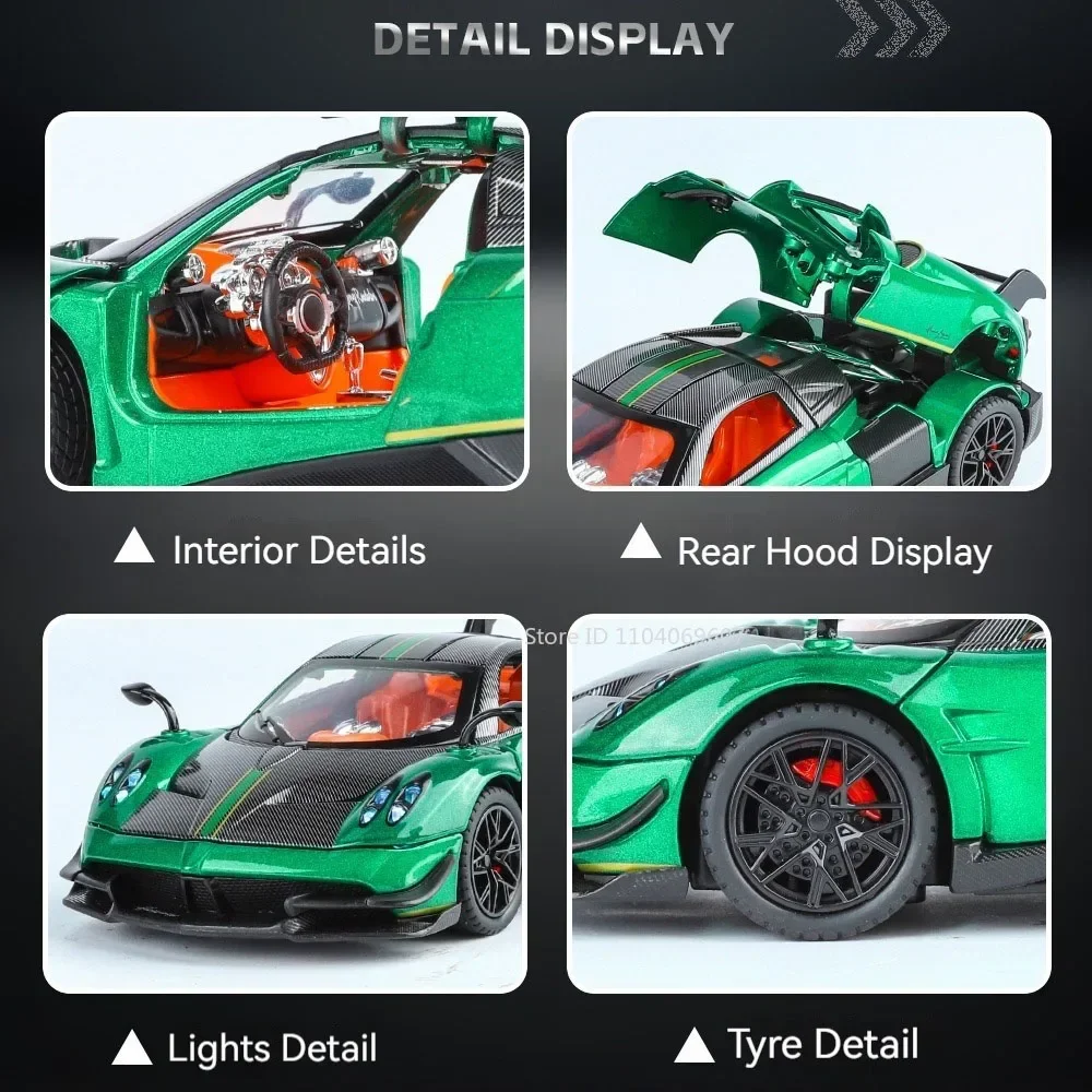 1:24 Pagani Huayra EVO Spray Sportwagen Modell Spielzeug Legierung Diecast Sound Licht Zurückziehen Türen Geöffnet Supercar Geschenke für Freund