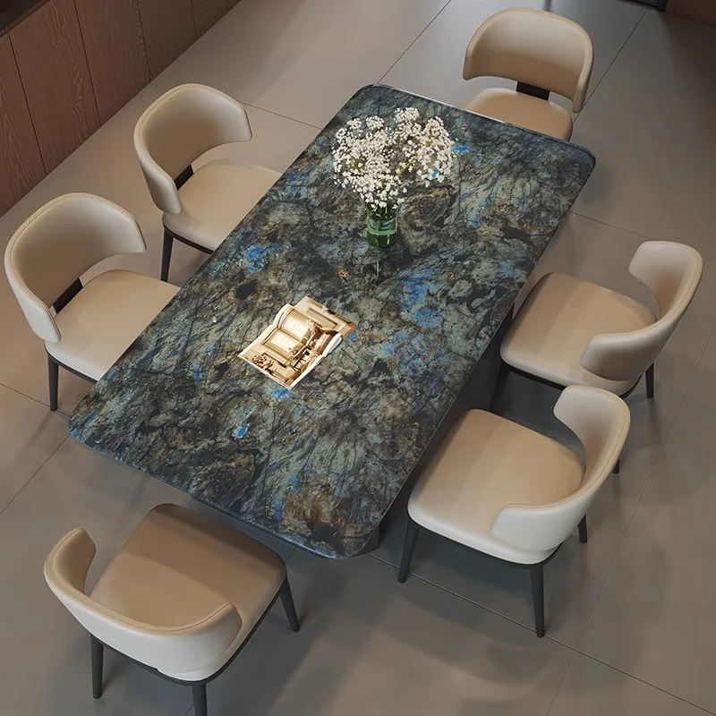#Modern Marble Rectangular Dining Table Chair Combination Modern Minimalist Luxury High-end Dining Table for Hotel Use