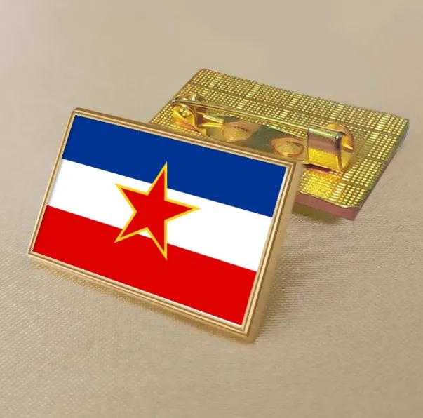 Yugoslav flag brooch 2.5 * 1.5cm rectangular pin with metal PVC coating can be customized