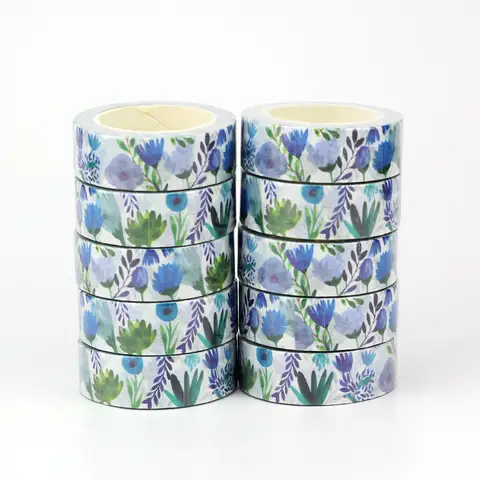 NEW Bulk 10PCS./Lot Decorative Blue Flowers and Leaves Washi Tapes for Journaling Adhesive Masking Tape Cute Stationery