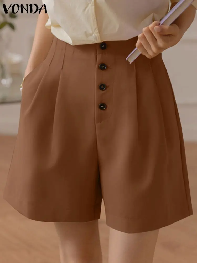 Eleganckie lato spodenki VONDA 2024 kobiet jednolity kolor na co dzień spodnie z wysokim stanem moda na suwak z kieszeniami luźne krótkie spodnie