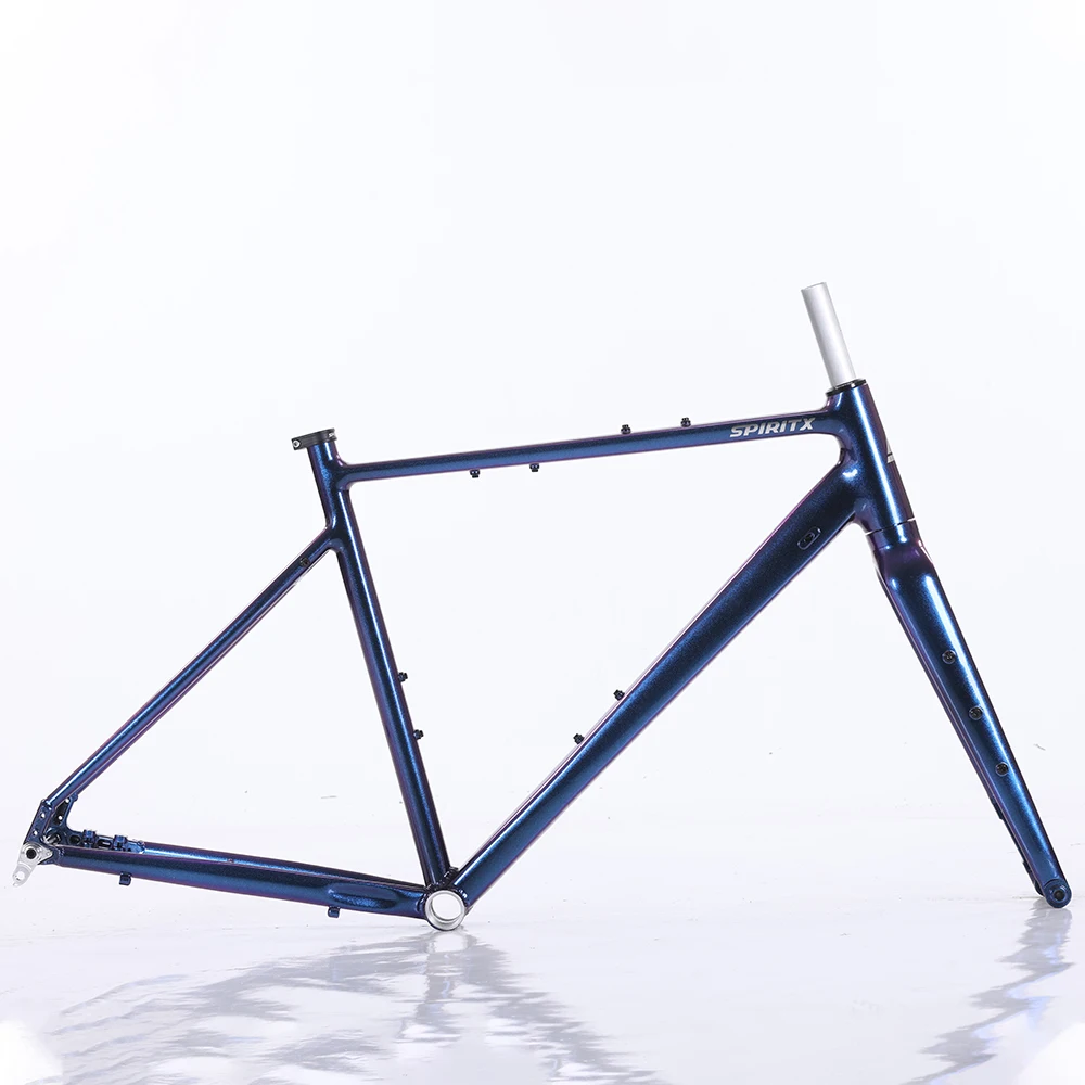 Cuadro de bicicleta de grava con eje pasante, 43cm/47cm/52cm, cuadro de bicicleta de carretera, marco de horquilla delantera de aleación de aluminio, O.L.D, 100mm/trasero, 142mm