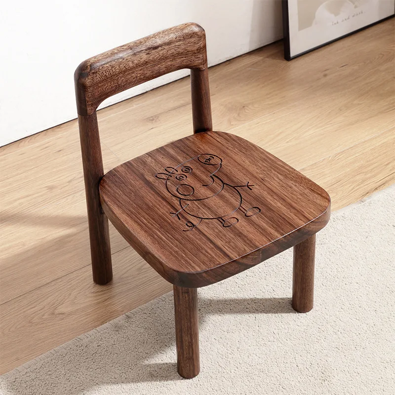 كرسي صغير من خشب الجوز الأسود لتغيير الأحذية، مقعد منزلي منخفض، جميعها من الخشب الصلب، بسيط ولطيف #4