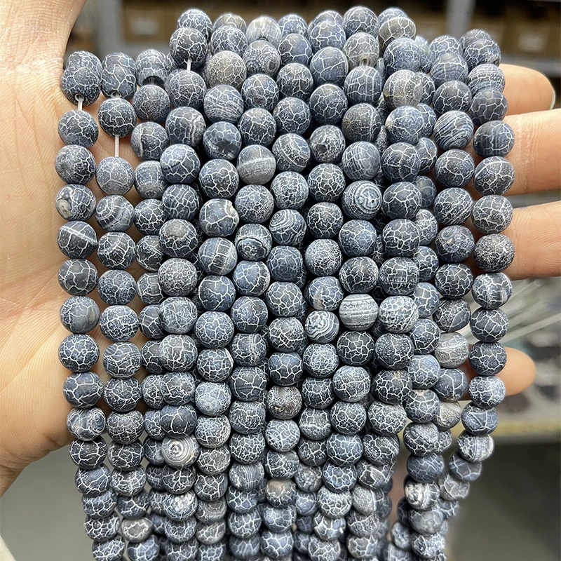 4 6 8 10mm Natural Black Weather Cracked Agates Stone Beads Round Loose Spacer Beads For Jewelry Making DIY Bracelet Necklace