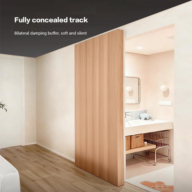 Floor To Ceiling Invisible No Track Ghost Door Hardware Kit With Damping Buffer And Specialized Wheels For Wood Sliding Door