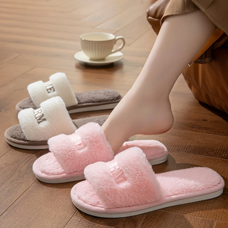 Women's Winter Warm Home Slippers Thicken Indoor Men's  Floor Platform Slides Plush High Heels Fur Cotton Shoes Couples Slipper