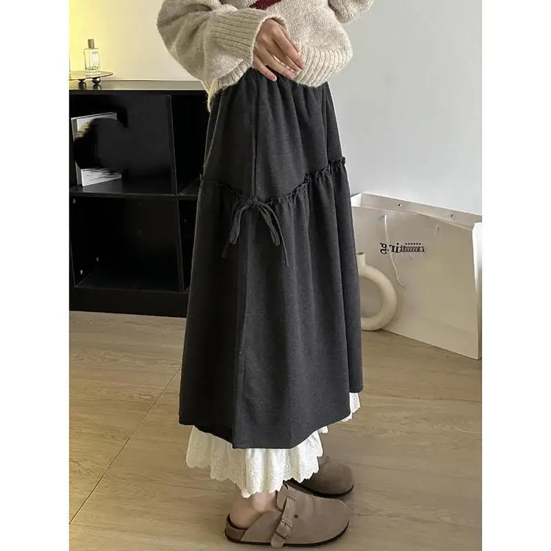 

Girl Lace Skirt Cute Korean Style Sweet Autumn and Winter Mid-Length Fashion Splice Skirt Dopamine New Style Wholesale Hot Yrk